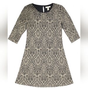 London Times Black and Cream Patterned Unlined Dress Size 10